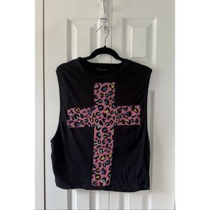 Urban Outfitters Leopard Cross Wide Arm Muscle Tank Top